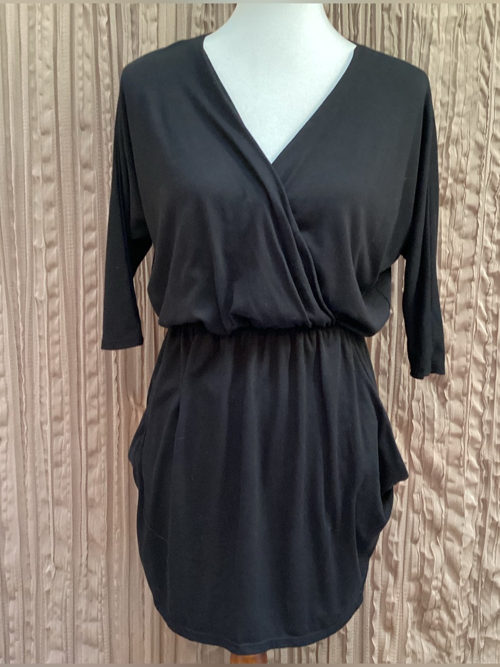 Urban Renewal Wrap-Front Elastic Waist Tunic Dress,3/4 dolman sleeves, pockets,M